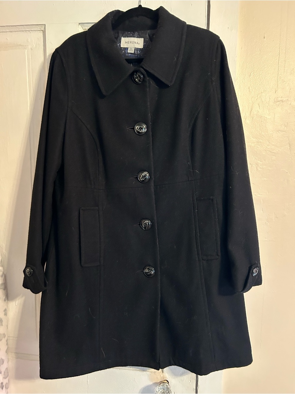 Merona Black Single-Breasted Wool-Blend Pea Coat